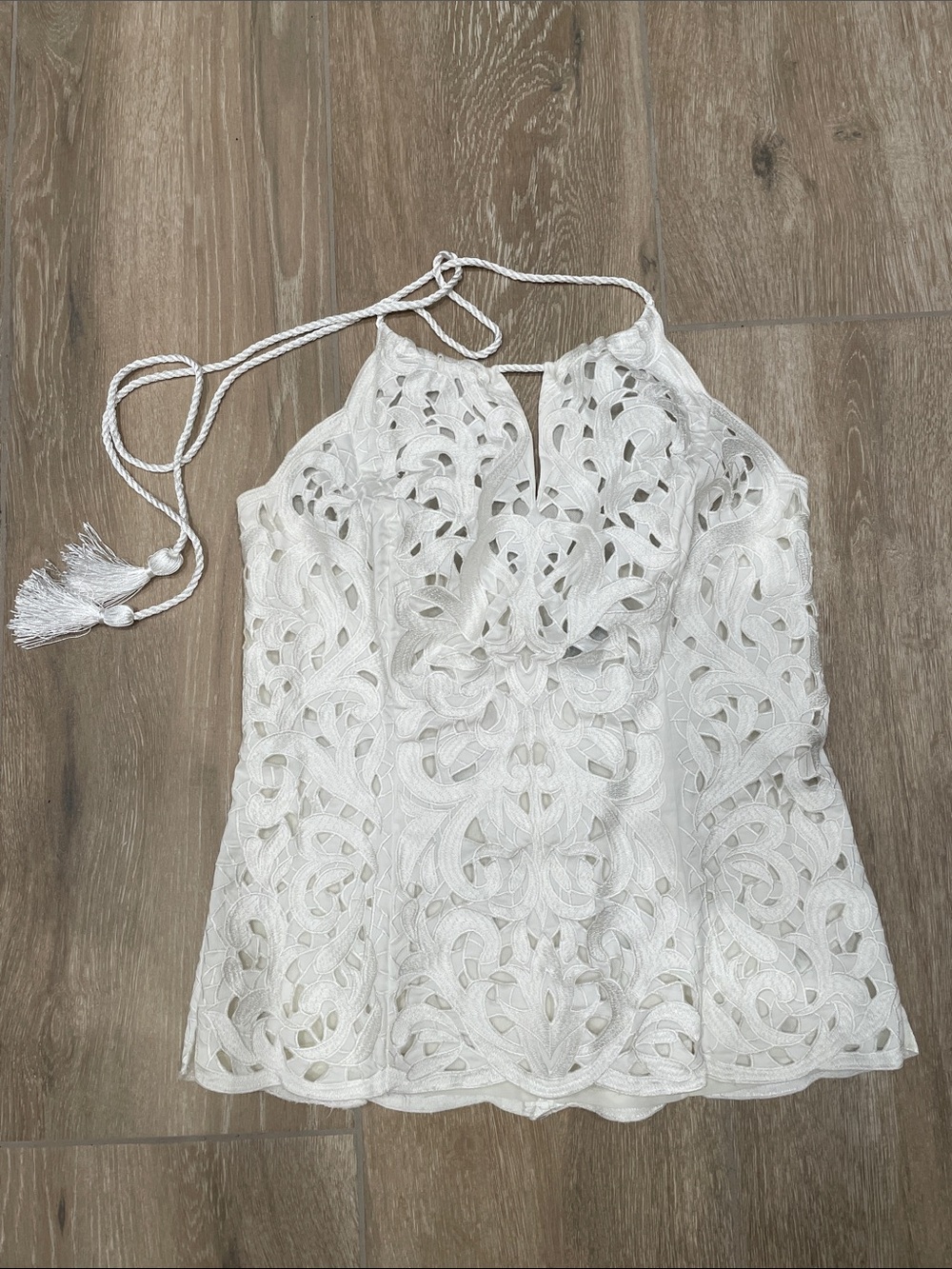 White House Black Market White  Halter Camisole with Tassel Tie